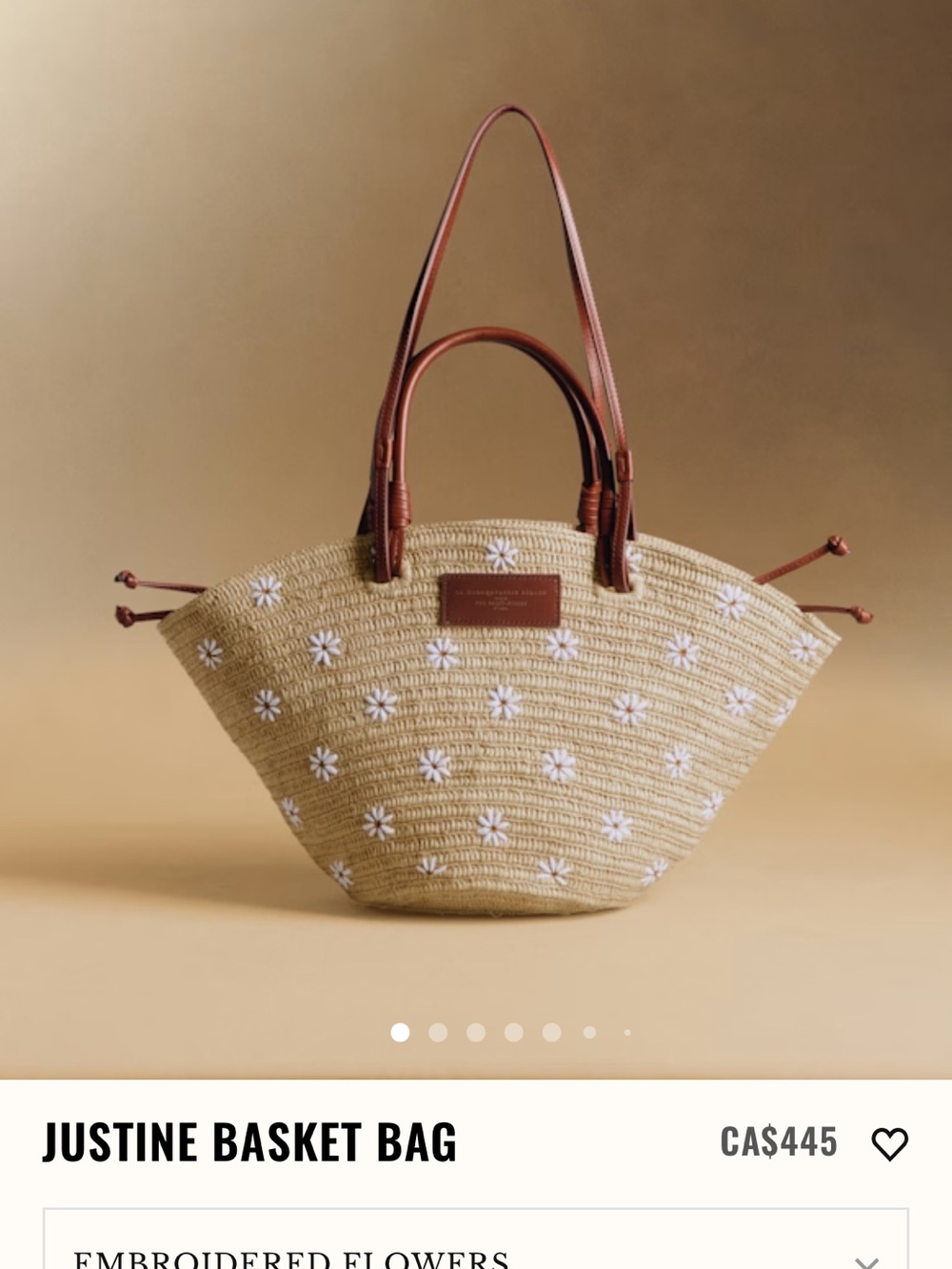 Sezane Justine Basket Bag – Tan with White Embroidered Flowers